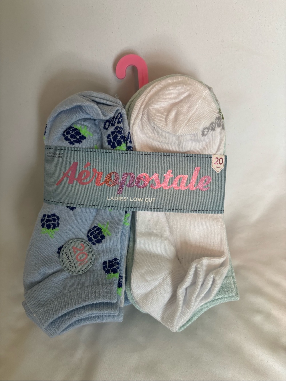 Aeropostale Low Cut Athletic Socks - Light Blue Floral & White (20Pack)